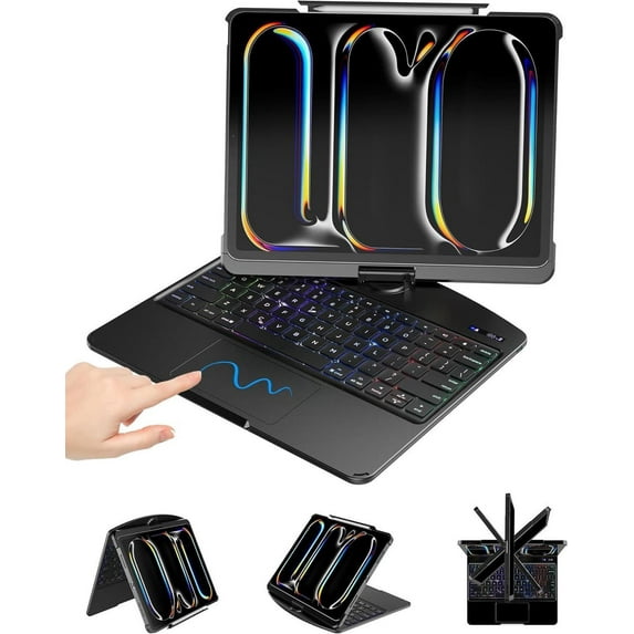 Wireless Touch Keyboard Case for iPad 9th 8th 7th Generation 10.2 Inch 2021/2020/2019 with Clear Hard Cover & Trackpad & Backlight & 360° Rotatable & Pencil Holder