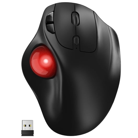 Wireless Trackball Mouse  3 Device Connection (bluetooth Or 2.4g Usb Receiver) Quiet Computer 2*aaa Thumb Laptop Mice With 5 Level Dpi For Pc/laptop/mac/windows Red