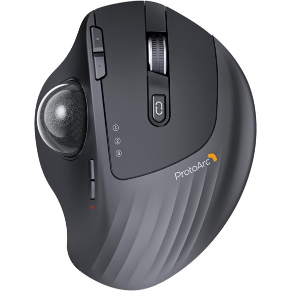 Wireless Trackball Mouse, EM01 NL Ergonomic Bluetooth Rollerball Thumb Rechargeable Computer Laptop Adjustable Angle & 3 Device Connection for PC, Mac, Windows-Gray Ball