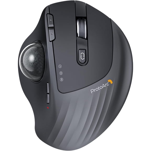 Wireless Trackball Mouse, EM01 NL Ergonomic Bluetooth Rollerball Thumb Rechargeable Computer Laptop Mouse, Adjustable Angle & 3 Device Connection for PC, Mac, Windows-Gray Ball
