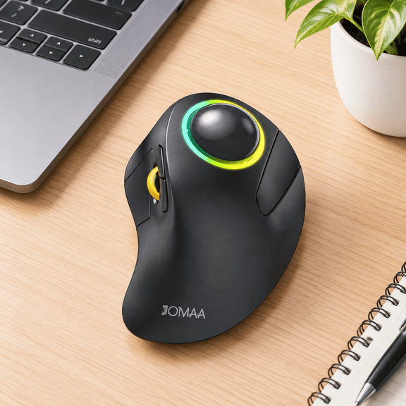Wireless Trackball Mouse with RGB Lighting Finger Control for Laptop Desktop Tablet Phone