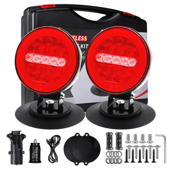 Wireless Trailer Light Long-Press Flashing Magnetic Warning Light Dual-Function Tail Light IP67-Rated Anti-Theft Emergency Safety LED Light Suitable for Trucks, Buses, Tractors, and Oversized Trailer