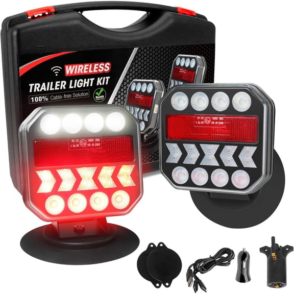 Wireless Trailer Lights 110 Rotatable, Magnetic LED Tail Light for Towing Truck, Rechargeable Tow Light for Boat RV Camper Caravan Car Turn Signal Kit Brake Reverse Stop, IP67 Waterproof