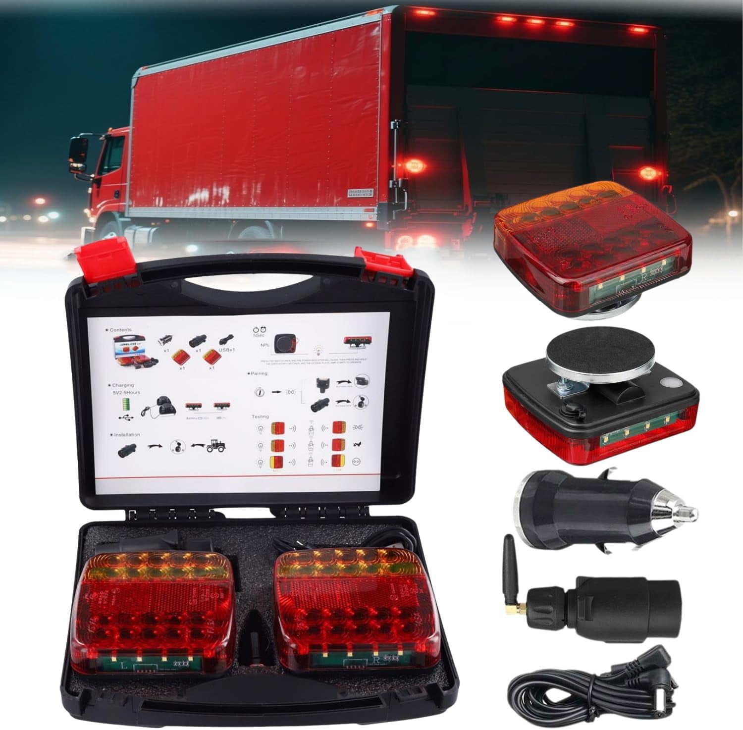 Wireless Trailer Lights, 2025 New LED Magnetic Wireless Tail Lights for Trailer, Rechargeable Towing Light Kit with Powerful Suction Base, for Truck RV Camper Boat