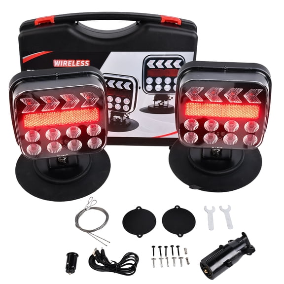 Wireless Trailer Lights Kit with 110 Adjustable Bracket, Magnetic LED Tow Lights, USB-C Rechargeable Tail Lights for Truck Boat RV Camper Turn Signal Brake Reverse Stop, IP67 Waterproof