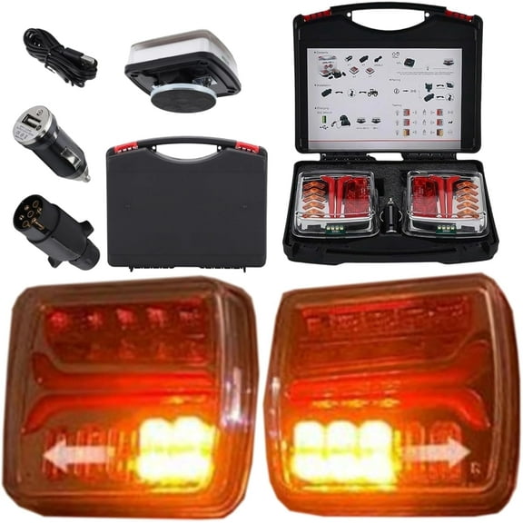 Magnetic Wireless Trailer Lights, Rechargeable LED Trailer Light for Towing Truck, Waterproof Tail Tow Lights Kit for RV Camper Boat Caravan, Portable Turn Signal Brake Running Stop