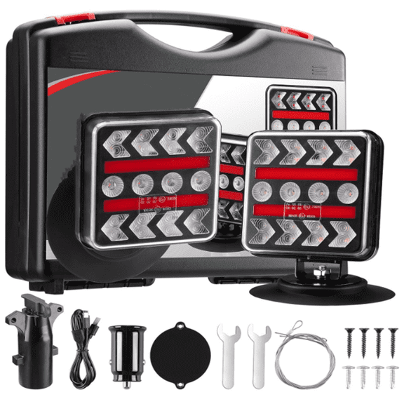 Wireless Trailer Lights Kit with Reverse, IP67 Waterproof Magnetic LED Tow Light for Towing, Tail, Brake, Turn Signal for Car, Boat, Camper, RV (B-Type)