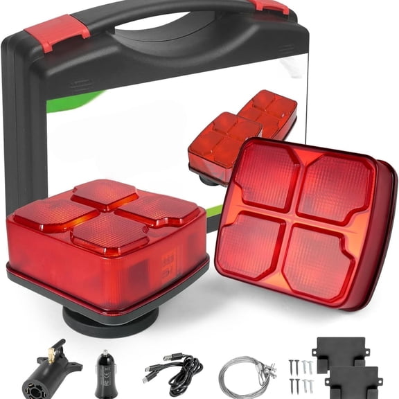 Wireless Trailer Lights Kit for Towing Truck, Rechargeable LED Tow Light with Super Magnetic,7 Way to 4 Way Transmitter for Boat Trailer, Caravan, Camper, RV