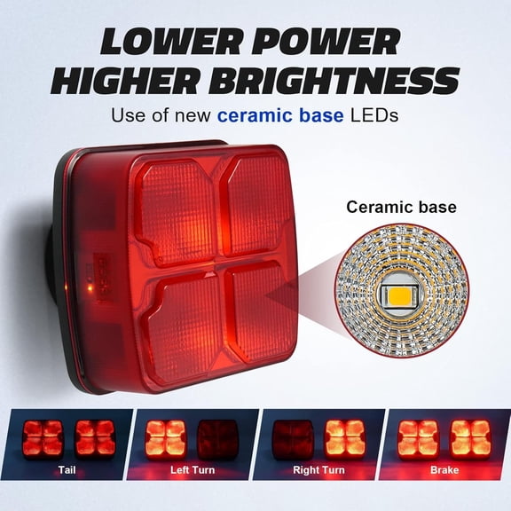 Wireless Trailer Lights Kit for Towing Truck, Rechargeable LED Tow Light with Super Magnetic,7 Way to 4 Way Transmitter for Boat Trailer, Caravan, Camper, RV