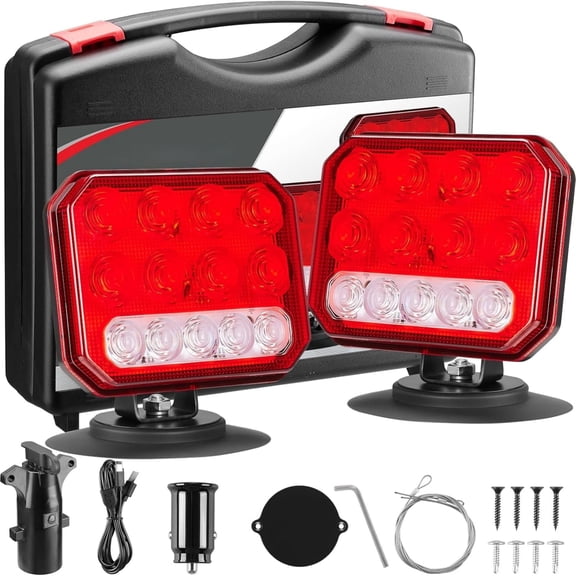Wireless Trailer Lights Magnetic - Dual Function Magnetic Tow Light with Strobe Lights Reverse Light 2-IN-1 Towing Lights Kit for Trucks, Boat, RV, Vehicle, Caravan
