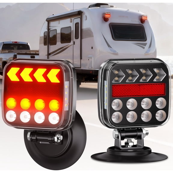 Wireless Trailer Lights Magnetic Kit, Bluetooth LED Tow Lights with IP67 Waterproof, Fast Charge Tail Light with 12 Hours Runtime, Turn Signal Reverse Brake Light for RV Boat Truck Car Towing