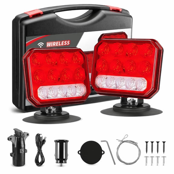 Wireless Trailer Lights Magnetic, LED Tow Light Kit with Strobe and Reverse Lights for Trailer, Truck and RV