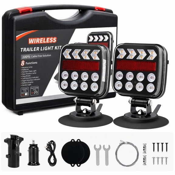 Wireless Trailer Lights Magnetic, LED Trailer Light Kit with 5 Modes & 2.4GHz Signal, Rechargeable Wireless Tow Tail Lights IP67 Waterproof for Trucks, RVs, Boats, Campers