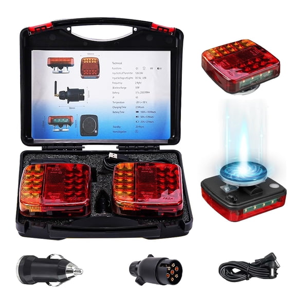 Wireless Trailer Lights Magnetic, Upgrade Rechargeable Wireless Trailer Tow Lights LED Kit, IP65 Waterproof, 10-Hour Battery Life, 100 FT Signal Synchronization forTowing Truck Camper RV, Trailers