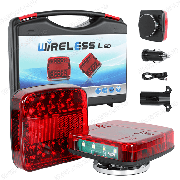 Wireless Trailer Lights Magnetic,Wireless Trailer Lights,2025 New Led Wireless Tail Lights for Trailer,Rechargeable Towing Light Kit with Powerful Suction Base for Trucks,Boat,RV,Vehicle