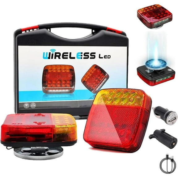 Wireless Trailer Lights Magnetic, upgrade Rechargeable Wireless Trailer Tow Lights LED Kit, IP65 Waterproof, 10-Hour Battery Life, 100 FT Signal Synchronization for Towing Truck Camper RV Boat(2Set)