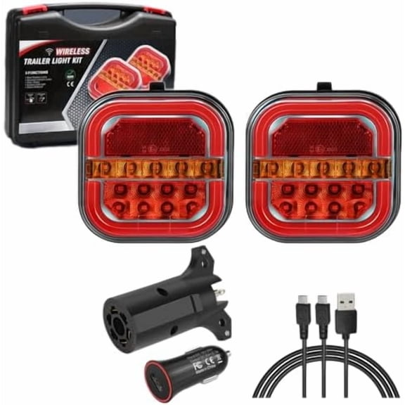 Wireless Trailer Lights for Towing, Rechargeable LED Tail Light Kit for Tow Truck, Magnetic /Screw Fixed, Waterproof for Boat Utility RV Camper Jet Ski Caravan (4 Way Connector)