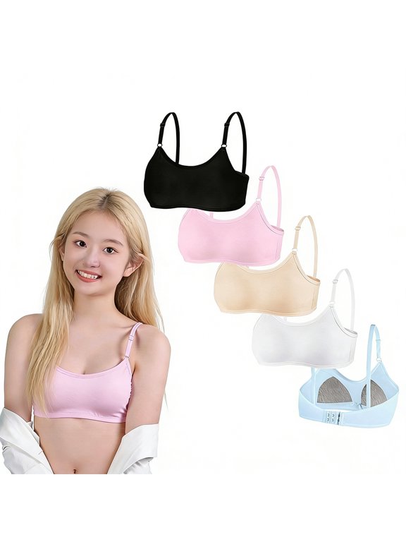 Wireless Training Bras for First Time Big Girls Cotton Light Padded Adjustable Straps Back Closure Soft Edge Stretchy Smooth Comfort Breathable Teens 10-14 Years