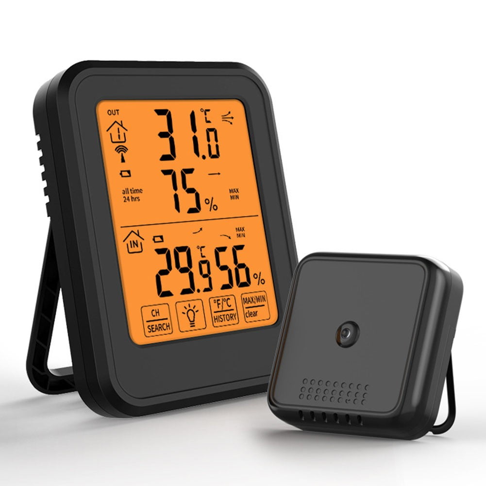Wireless Transmission Thermometer And Hygrometer Touch Screen Magnetic Suction Black