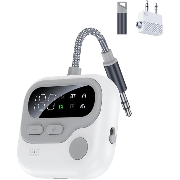 Wireless Transmitter and Receiver Airplane Bluetooth Adapter for 2 Headphones Bluetooth Transmitter for TV to Wireless Headphones Dual Link Low Latency 3.5mm AUX Adapter for Speakers