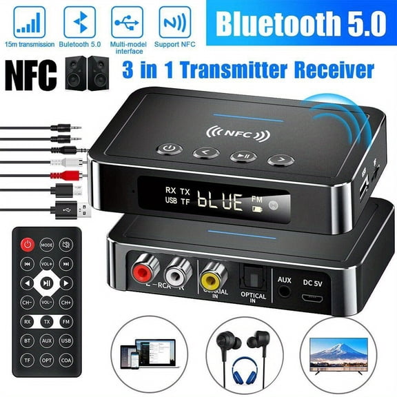 Wireless Transmitter Receiver, Wireless 3.5Mm Adapter, AUX NFC to 2 RCA Audio
