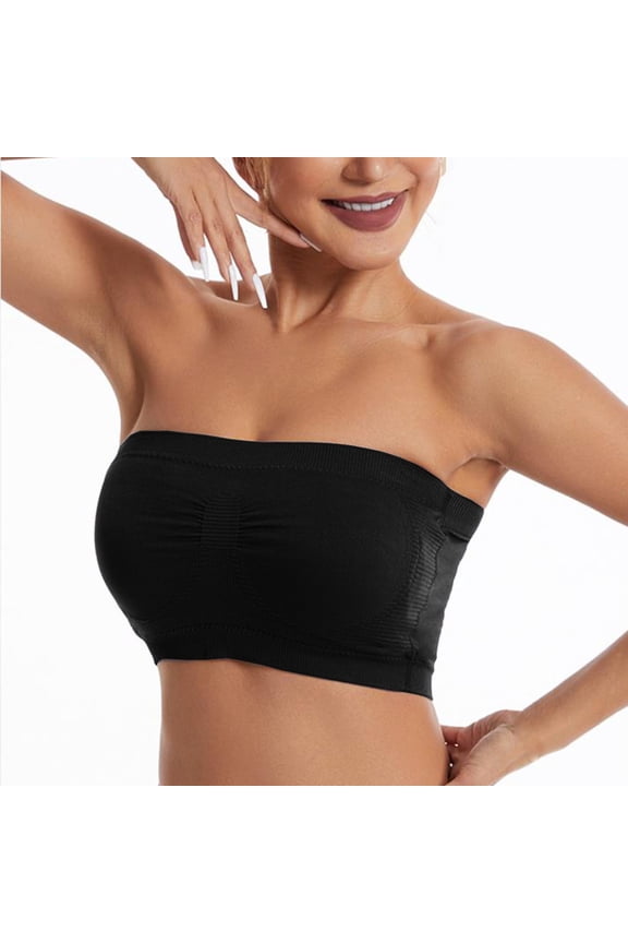 Wireless Tube Bras Womens Push-Up Strapless Bandeau Bra Non Slip Padded Seamless Bralettes(Black 38BC)