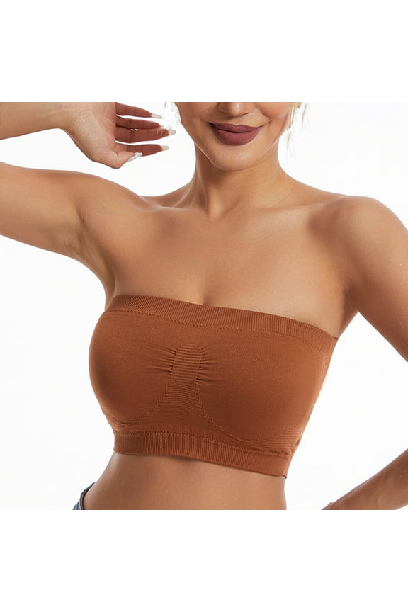 Wireless Tube Bras Womens Push-Up Strapless Bandeau Bra Non Slip Padded Seamless Bralettes(Brown 36BC)