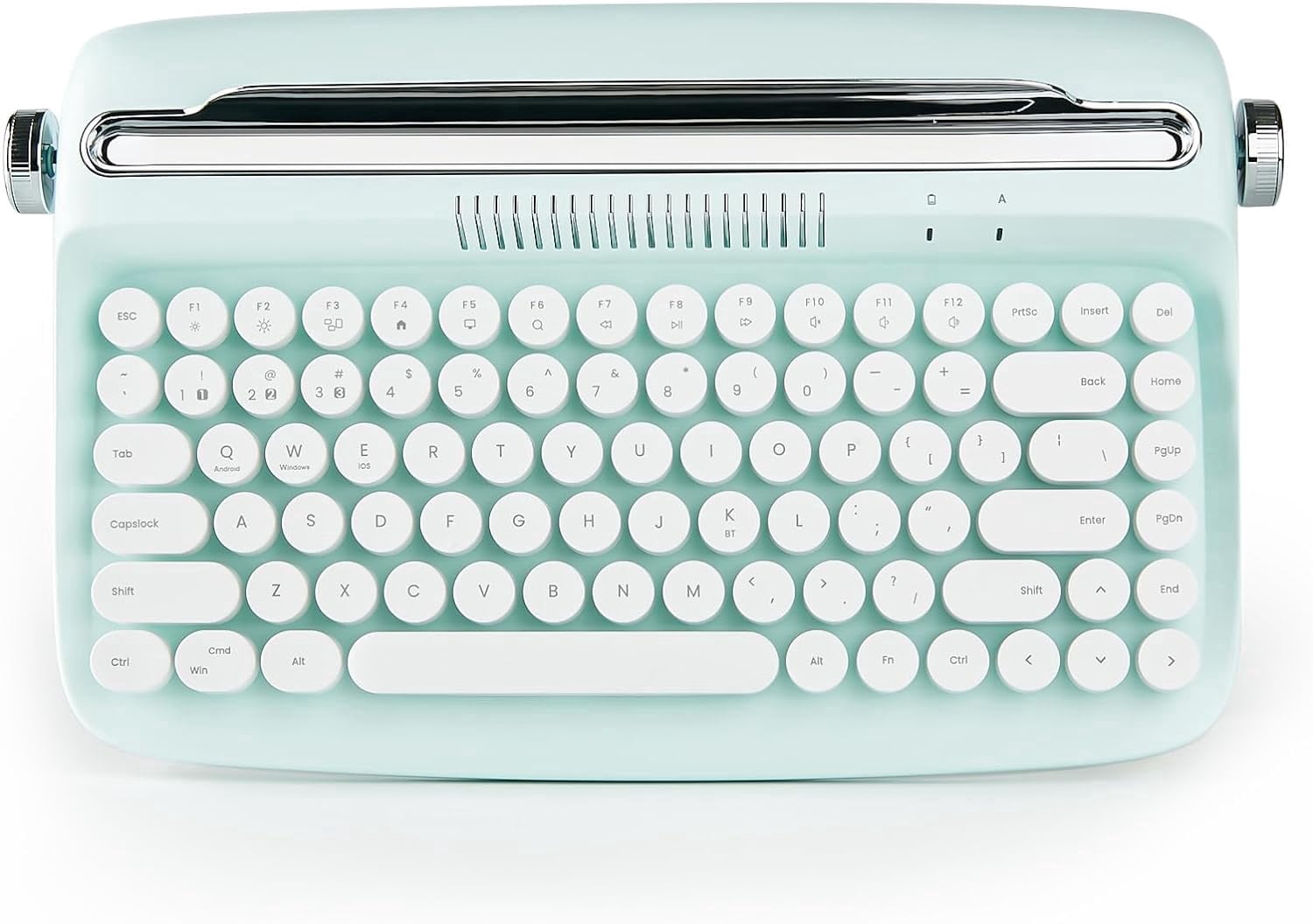 Wireless Typewriter Keyboard, Bluetooth, Retro Design, Stand for Tablet, Phone, PC