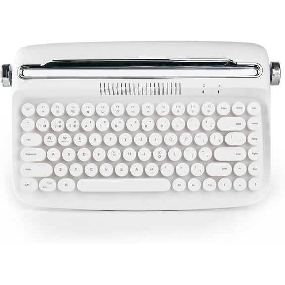 Wireless Typewriter Keyboard, Bluetooth, Retro Design, Stand for Tablet, Phone, PC