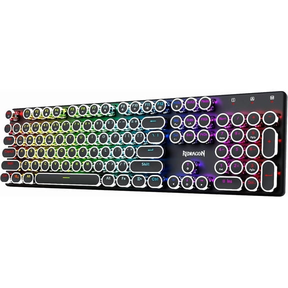 Wireless Typewriter Mechanical Keyboard with Backlight, Blue Clicky Switches, Rechargeable Battery, Solid Metal Panel, and Round Keycaps