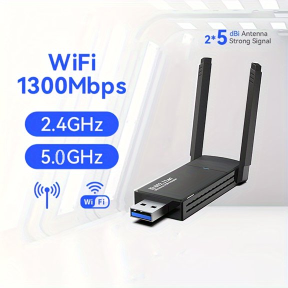Wireless USB 1300Mbps Network Adapter Desktop Wireless Adapter PC Wifi Adapter Built-In High-Gain Dual-Band Antenna 5G/2.4G Desktop Wireless Adapter, Suitable for Windows 10/11/8.1/7