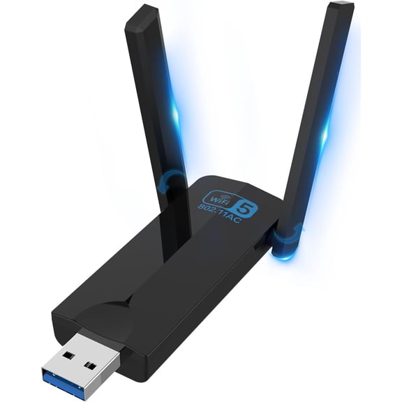 Wireless USB 3.0 WiFi Adapter for Desktop PC, AC 1300Mbps Dual-Band Network PC with 400Mbps/2.4G 867Mbps/5G,Dual 5Dbi Antennas, Dongle Windows11/10/8/7/Vista/XP