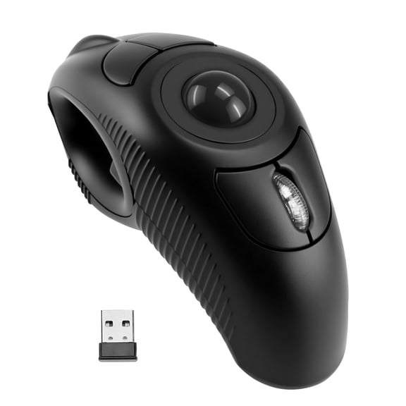 Wireless USB Handheld Finger Trackball Mouse with Laser Pointer Black