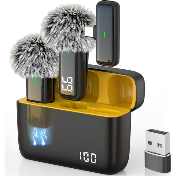 Wireless USB Microphone with Noise Canceling, 24H Charging Case for PC Laptop iPhone Android, Lavalier Mic for Podcast Vlog Live Streaming Video Recording