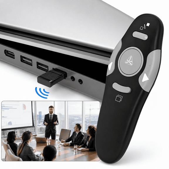 Wireless USB Presenter Remote & PowerPoint Clicker with Laser Pointer For PPT Computer Laptop, RF 2.4GHz Wireless Control – Presentation Tool For Business, School