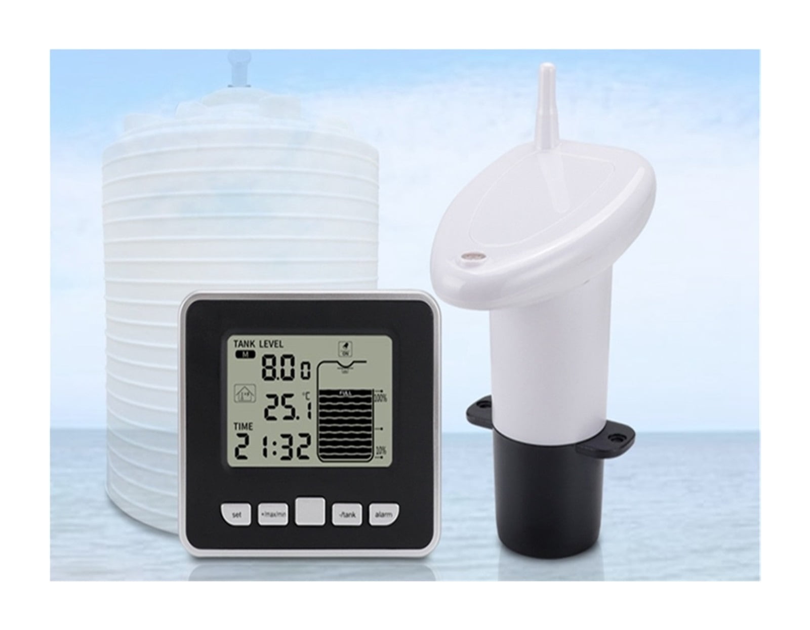 Wireless Ultrasonic Water Tank Liquid Level Meter Temperature Sensor ...