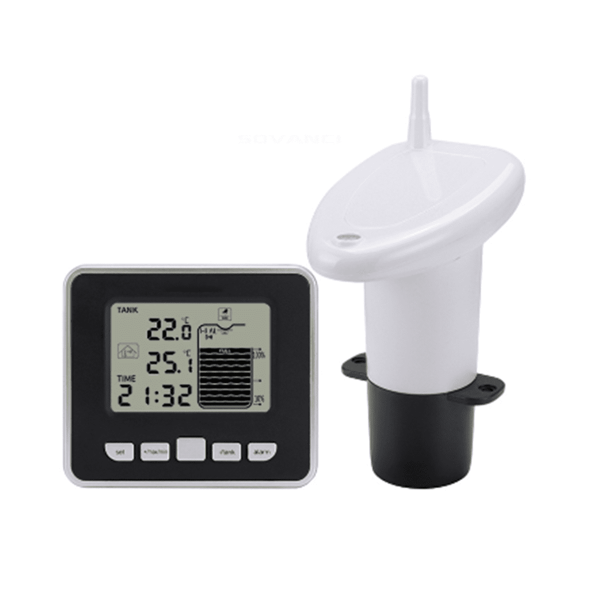 Wireless Ultrasonic Water Tank Liquid Level Meter with Temperature Sensor Water Level Time Display Low Battery Indicator
