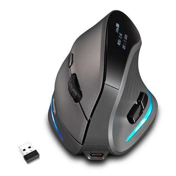 Wireless Vertical Ergonomic Gaming Mouse with Digital Display, Tri-Mode Connectivity, 7 Programmable Buttons, RGB Backlit, 4000 DPI, Rechargeable Mouse for PC Laptop Mac