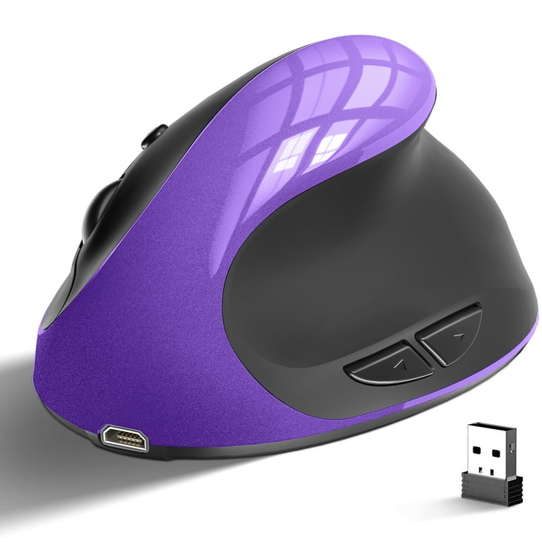 Wireless Vertical Ergonomic Mouse SGEYR Rechargable 2.4G USB with 6 Buttons  for Computer-Purple 