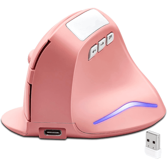 Wireless Vertical Ergonomic Optical Mouse, 3 Adjustable DPI Levels 1000/1600/2400, 5-Button Design for Laptop, Desktop, PC, and MacBook