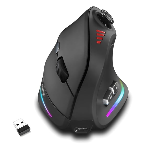 Wireless Vertical Gaming Mouse with 5D Rocker, 24000 DPI and 12 Programmable Buttons, Ergonomic Computer Mouse for Gamers, PC, E-Sports, and Laptop