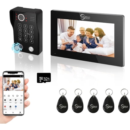 Wireless Video Door Phone Apartment Intercom System,7 Inch Touch Monitor with Wired 1080P Doorbell,Supporting Fingerprint,RFID Card,Password for Home Tuya,32G