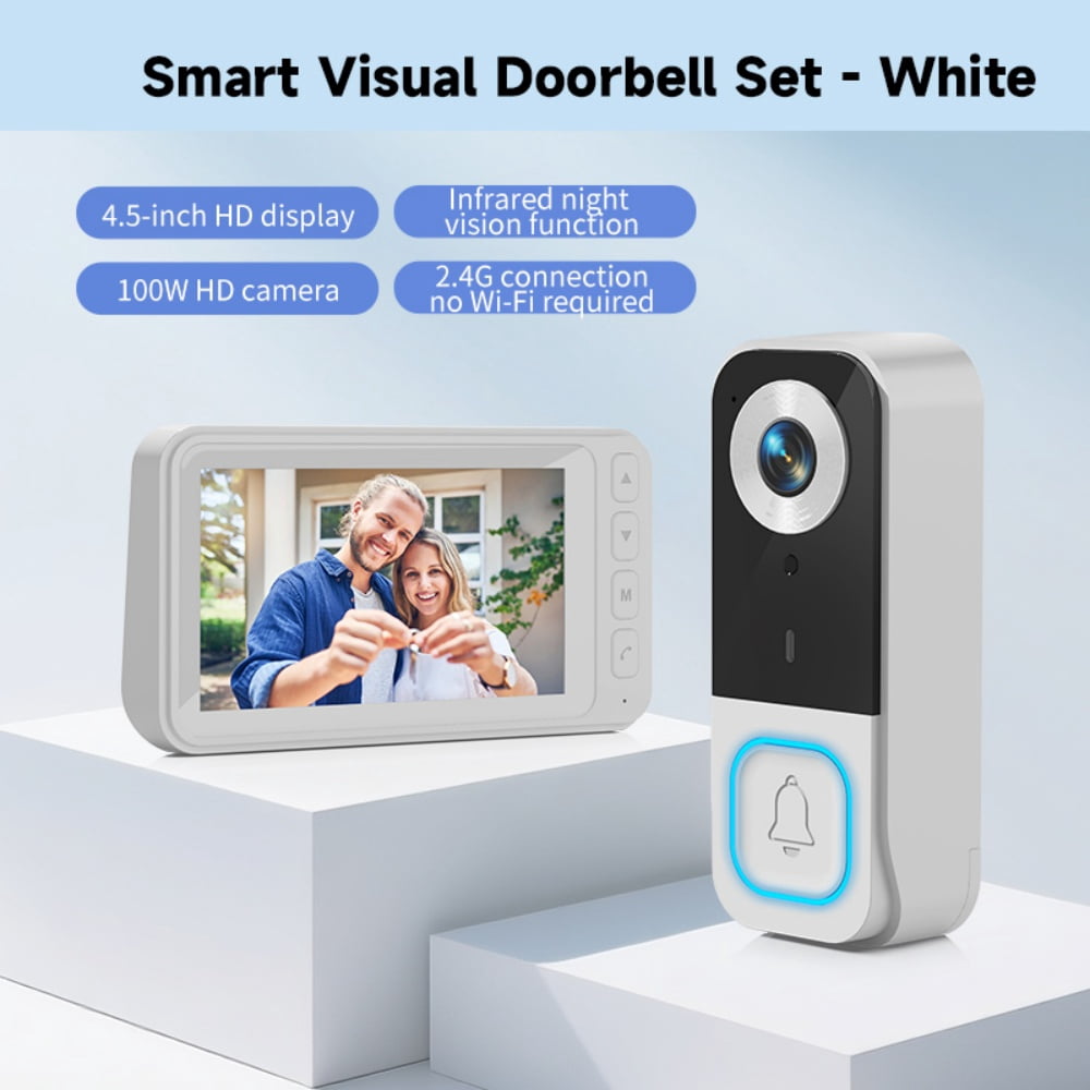 Wireless Video Doorbell with 4.5" IPS Display Screen, 720P HD 120° Wide Angle Door Bell Camera with Night Vision, 2-Way Intercom 1000mAh Battery Local Storage No WiFi No App for Home Security