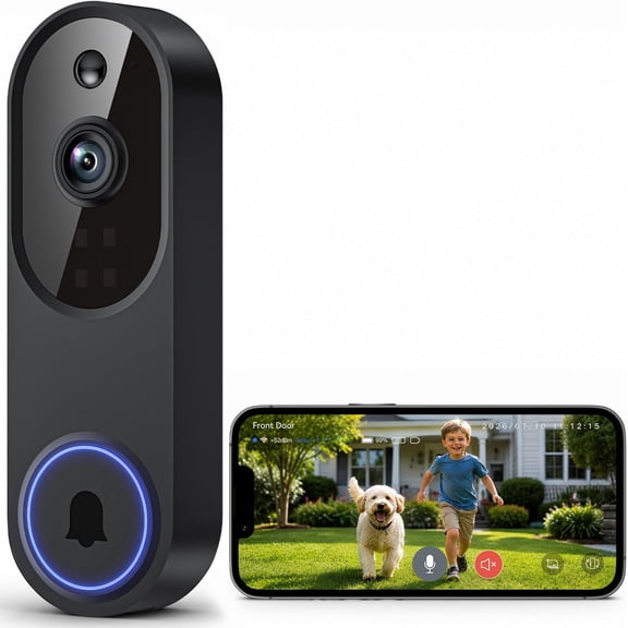 Wireless Video Doorbell Camera 1080p HD Battery Powered AI Motion Detection Night Vision Two-Way Audio 2.4GHz Wi-Fi Weatherproof for Home Security