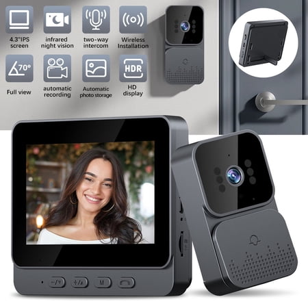 Wireless Video Doorbell Camera with 4.3" Touch Display, No Monthly Fees, Two-Way Intercom System, 1080HD, Supports Unlock, Monitor