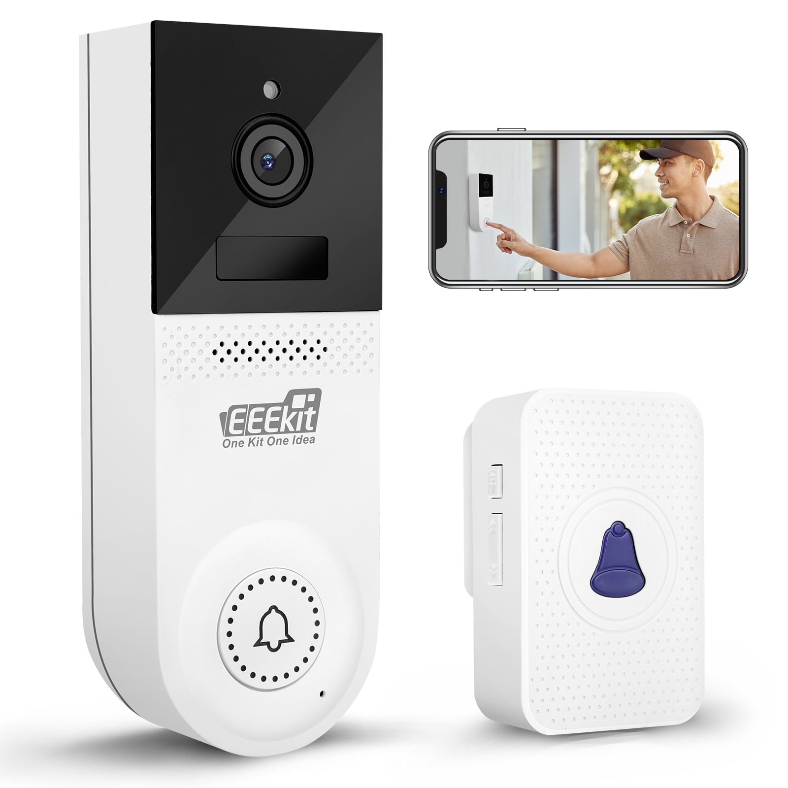 Wireless Video Doorbell with Chime, FHD 1080p WiFi Doorbell Camera with