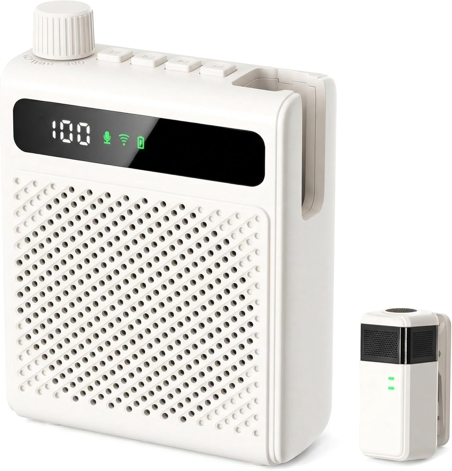 Wireless Voice Amplifier for Teachers with Microphone - Portable Rechargeable 10W Bluetooth Speaker with Wireless Clip-On Mic Waist Strap for Classroom Teaching Public Speaking Training (White)