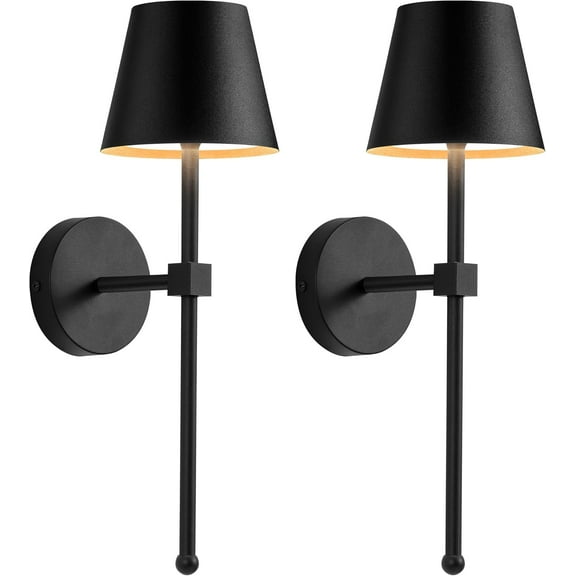 Wireless Wall Sconces Set of 2, Small Cordless 5200mAh Rechargeable Battery LED Wall Lamps, Stepless Dimming Lightings for Wall Painting, Living Room, Bedroom, Hallway, Gifts, Night Light (Black)