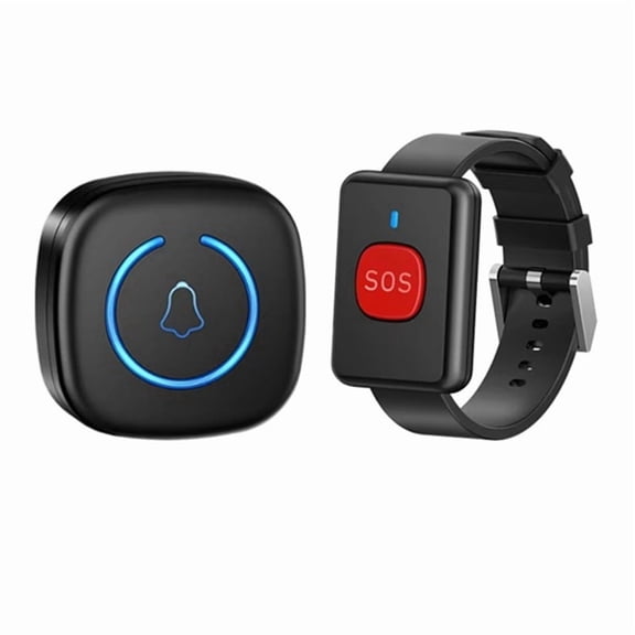 Wireless Watch Button Pager Emergency SOS Pager Emergency Call Button for Kids Elderly Patient Call System US Plug Black
