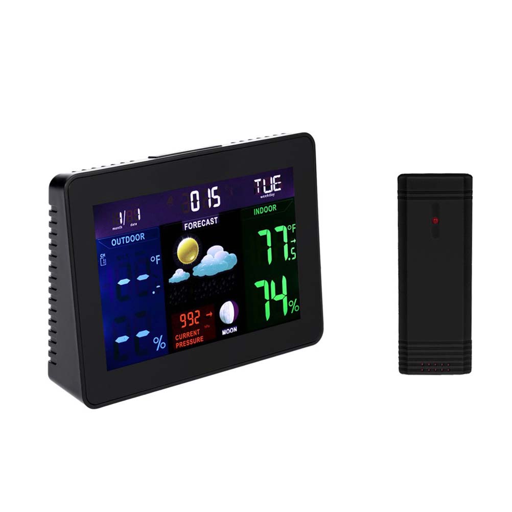Wireless Weather Clock with Indoor Outdoor Temperature Humidity Digital